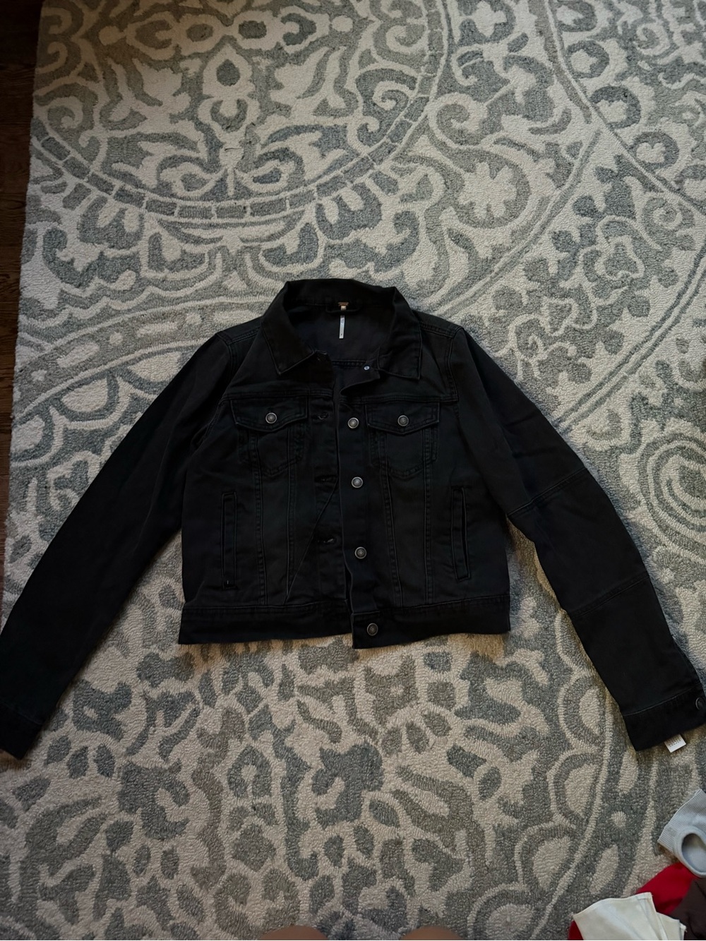 Free People Black Denim Jacket - Button-Front Trucker